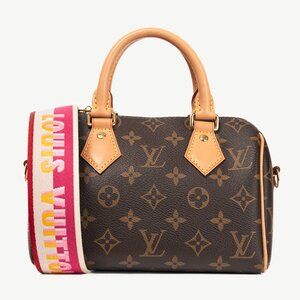 Louis Vuitton Speedy Bandouliere 20 Monogram Canvas Handbag with Fuchsia Strap